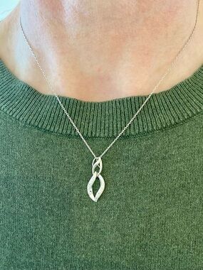 Sterling Silver Twisted Leaf Pendant Necklace with Diamonds